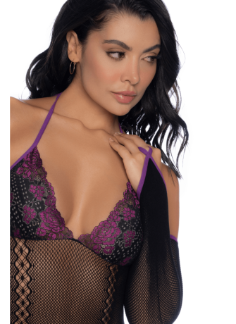 Body noir et violet et mitaines amovibles - MAL1121BKPU